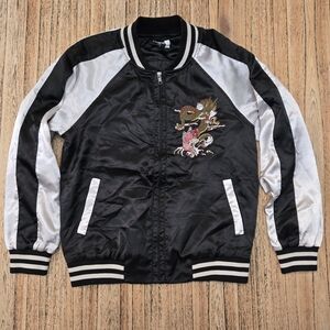 Comme USA Womens Small White And Black Jacket With Dragon And Koi Fish On Front